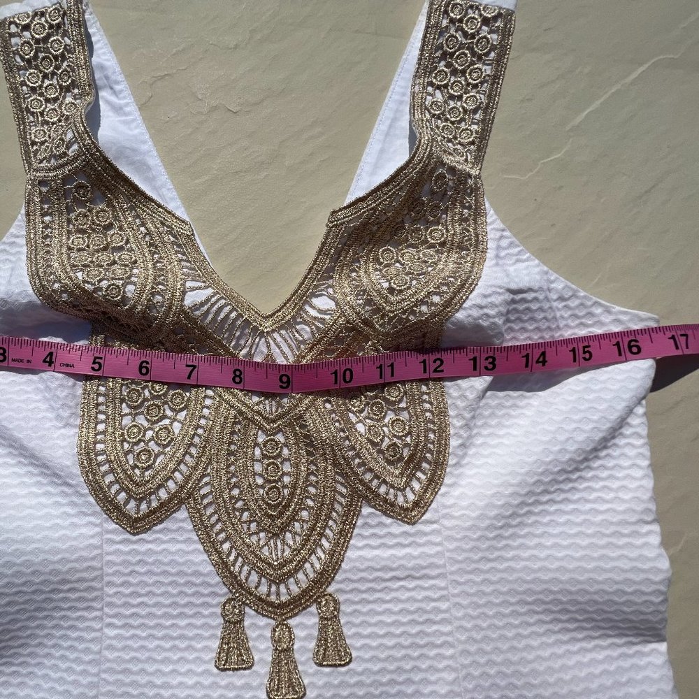Gorgeous Lilly Pulitzer Resort White Largo Shift Dress Size 0 NWT Gold Crochet - Picture 6 of 13